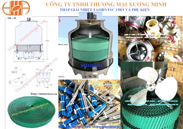 Tháp giải nhiệt, tháp giải nhiệt nước, tháp giải nhiệt tashin 15RT, linh kiện tháp giải nhiệt,