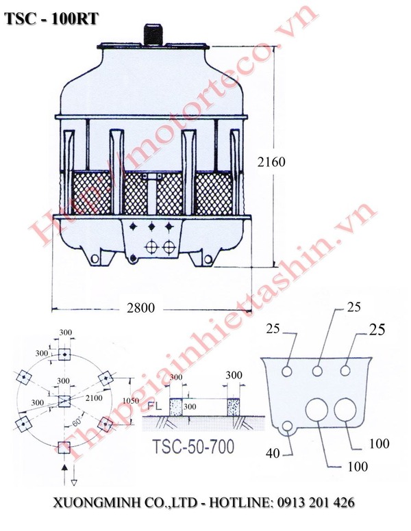 Thông số kỹ thuật tháp giải nhiệt TSC-100RT