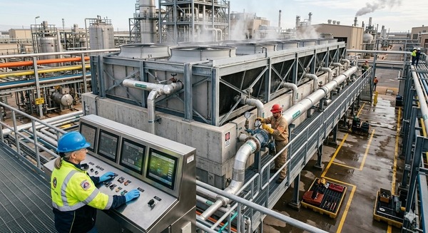 Khởi động quạt hút gió của tháp giải nhiệt