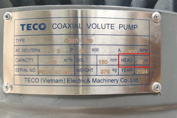 Cột áp máy bơm, ký hiệu là H